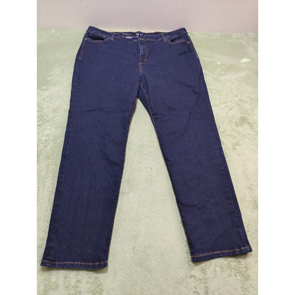 Style & Co Jeans Womens 20W Blue Straight Leg Dark Wash Stretch Denim Pants